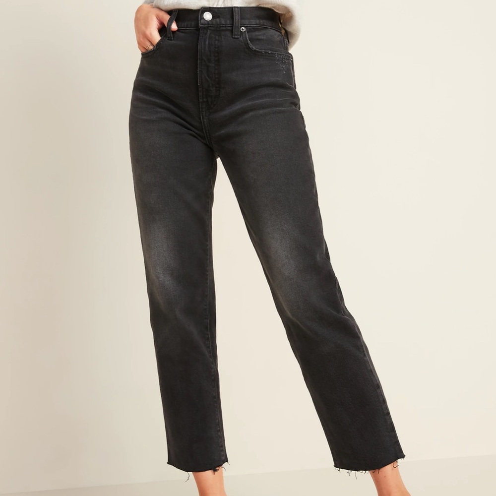 COPY - Old Navy High-Waisted Straight Leg Jeans - Raw Hem (Black)